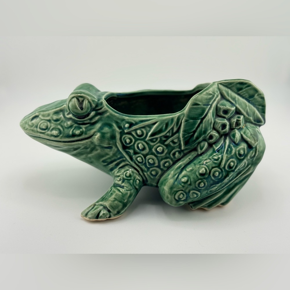 Vintage McCoy USA Green Frog Planter Pottery Ceramic Figural Planter Mid Century